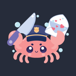 Kawaii Crab Mailman Cute Crab with Love Letter & Knife T-Shirt