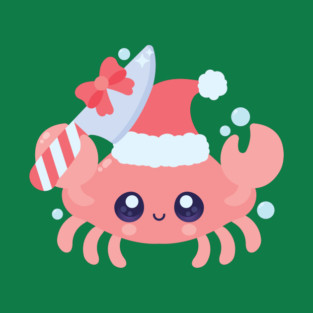 Kawaii Christmas Crab Cute Santa Crab with Festive Knife T-Shirt