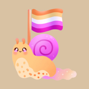 Kawaii Snail with Lesbian Pride Flag Cute Pastel LGBTQ+ Art T-Shirt