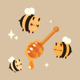 Kawaii Honey Bees Cute Bumblebee and Honey Dipper Illustration T-Shirt