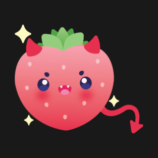 Kawaii Devil Strawberry Cute Spooky Fruit with Horns T-Shirt