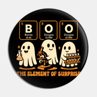 Boo The Element of Surprise Funny Ghost Chemistry Design Pin
