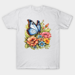 Garden of Flowers & Butterflies | Vibrant Botanical Illustration | Nature Lover Art T-Shirt