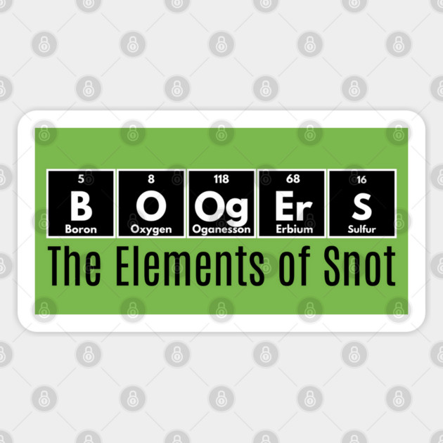 Boogers, The Elements of Snot funny Periodic Table design Sticker by Luxinda