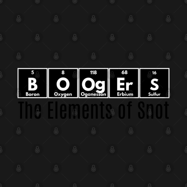 Boogers, The Elements of Snot funny Periodic Table design by Luxinda
