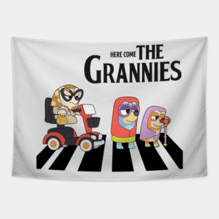 Cute Bluey Here Come The Grannies Vintage Cartoon Tapestry