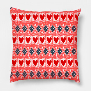 Croatian Traditional Pattern Navy Blue Red Heart Pillow