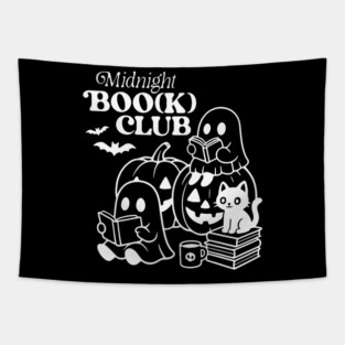 Midnight Boo(K) Club Halloween Ghosts Reading Books Cute Fun Tapestry