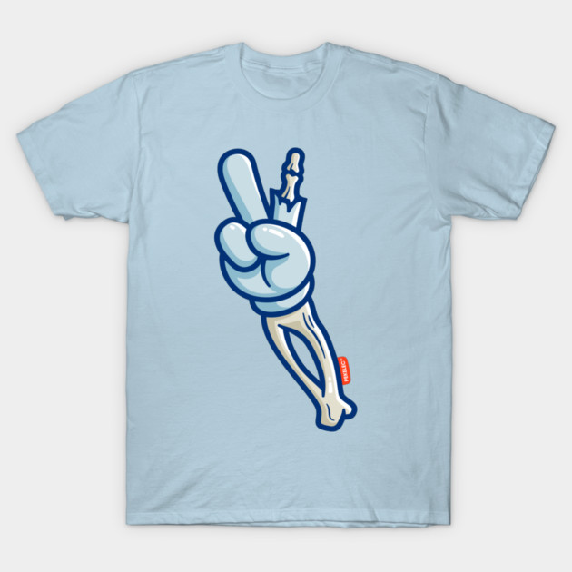 Skelly Victory Sign – Hippie Peace with a Skeletal Twist T-Shirt by PEKELEC