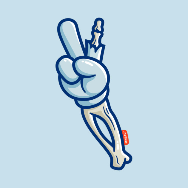Skelly Victory Sign – Hippie Peace with a Skeletal Twist by PEKELEC