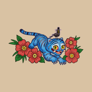 Blue Korean Tiger & Little Friend T-Shirt