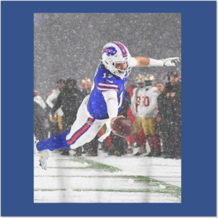 Josh allen Snowy Touchdown Let's Go Buffalo Posters and Art