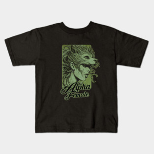 Green Alpha Woman Power Wolf Kids T-Shirt