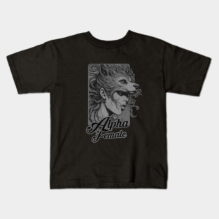 Alpha Woman Power Wolf BW Kids T-Shirt