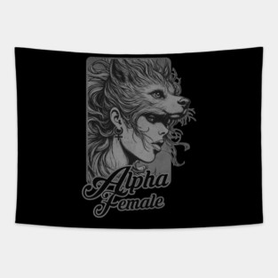 Alpha Woman Power Wolf BW Tapestry