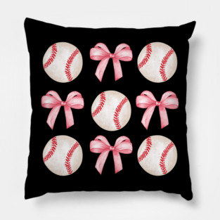 Pink Bows and Baseball Balls Pillow