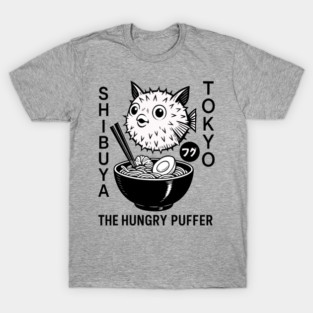 Pufferfish Eating Ramen Japanese food design T-Shirt