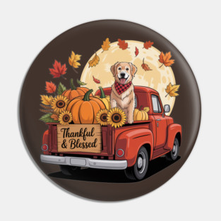 Fall Season Truck Cute Lab Dog Thankful Pin
