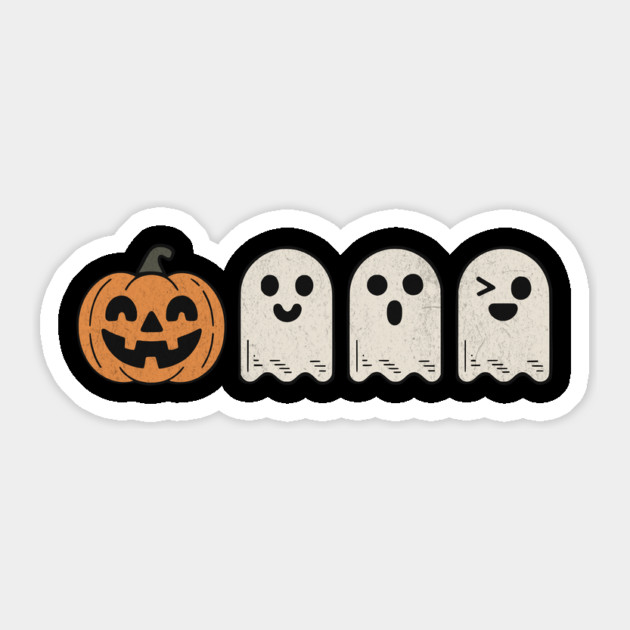 Pumpkin and Cute Ghost Faces Halloween Design Sticker by Designed By Marty