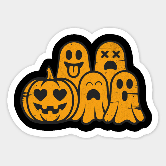 Pumpkin and Funny Ghost Squad Design Sticker by Designed By Marty