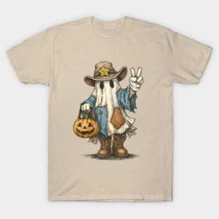 Cowboy Ghost with Pumpkin – Funny Halloween Costume for Spooky Season and Halloween Gift T-Shirt
