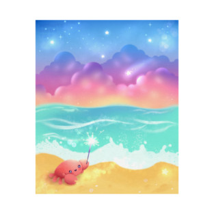 Cute Crab with Sparkler on Magical Beach T-Shirt