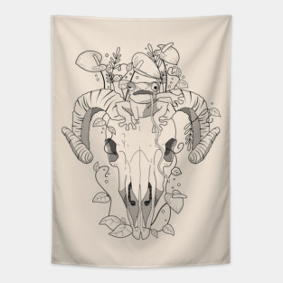 Goat skull & zombie frog design Tapestry