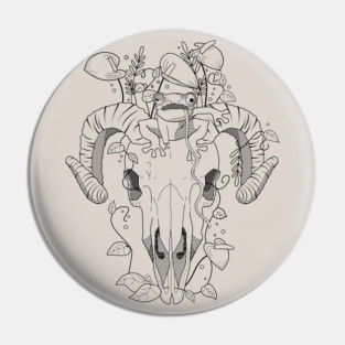 Goat skull & zombie frog design Pin