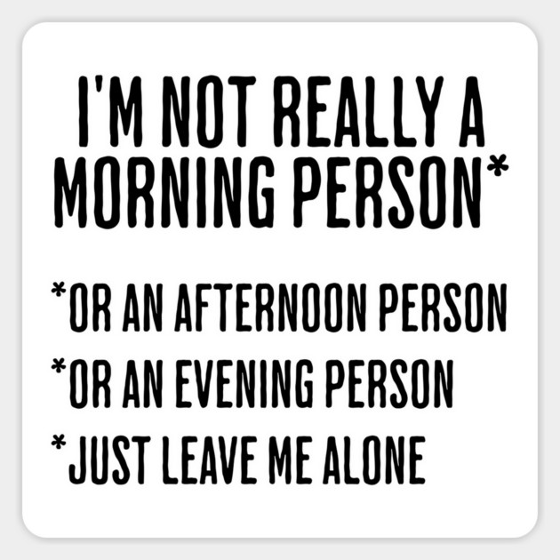 Funny "I'm Not Really A Morning Person, or an afternoon person, or an evening person, just leave me alone" Magnet by Luxinda