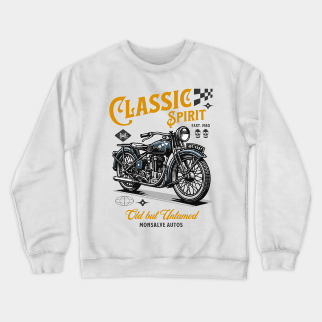 Classic Spirit – Vintage Motorcycle Design Crewneck Sweatshirt by monsalveautos