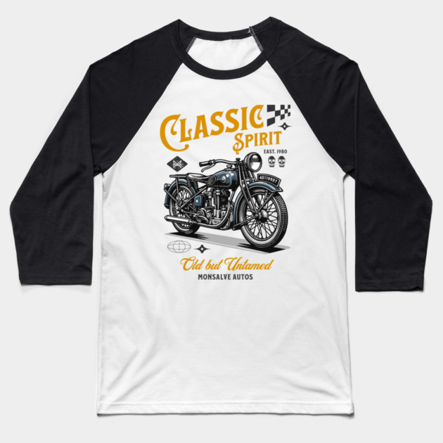 Classic Spirit – Vintage Motorcycle Design Baseball T-Shirt by monsalveautos