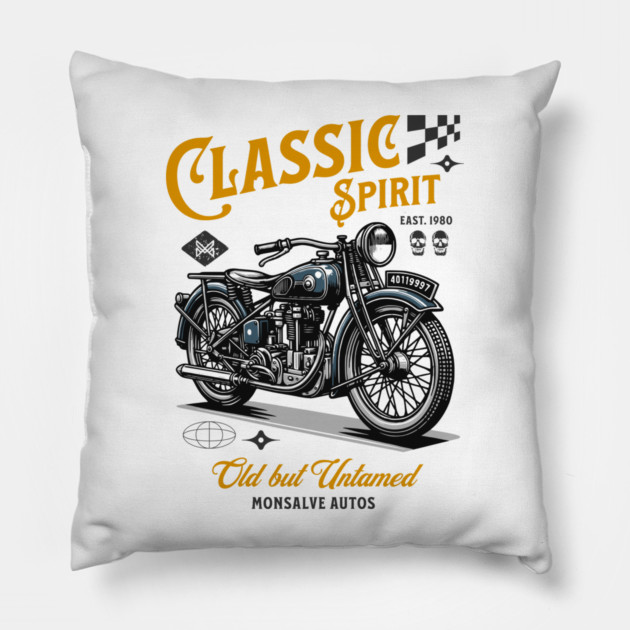 Classic Spirit – Vintage Motorcycle Design Pillow by monsalveautos