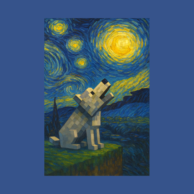 Blocky Wolf Starry Night Tee