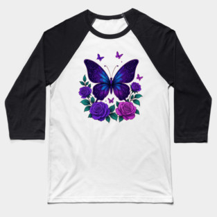 Beautiful Butterfly Purple Rose - Butterfly Lovers Aesthetic Artwork Baseball T-Shirt