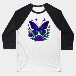 Beautiful Butterfly Purple Rose - Butterfly Lovers Aesthetic Design Baseball T-Shirt