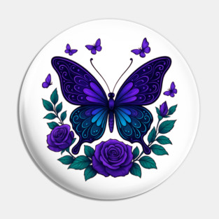 Beautiful Butterfly Purple Rose - Butterfly Lovers Aesthetic Design Pin