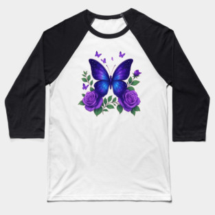 Beautiful Butterfly Purple Rose - Butterfly Lovers Floral Art Baseball T-Shirt