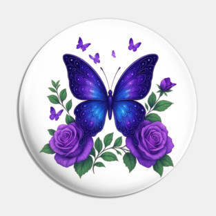 Beautiful Butterfly Purple Rose - Butterfly Lovers Floral Art Pin