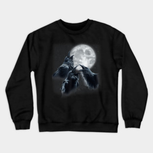 Three Black Raven Howling At The Moon Funny Crow Raven Bird Kids Crewneck Sweatshirt