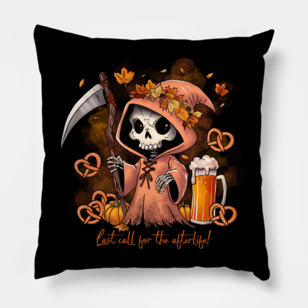 Oktoberfest Grim Reaper Pillow by H. R. Sinclair
