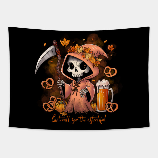 Oktoberfest Grim Reaper Tapestry by H. R. Sinclair
