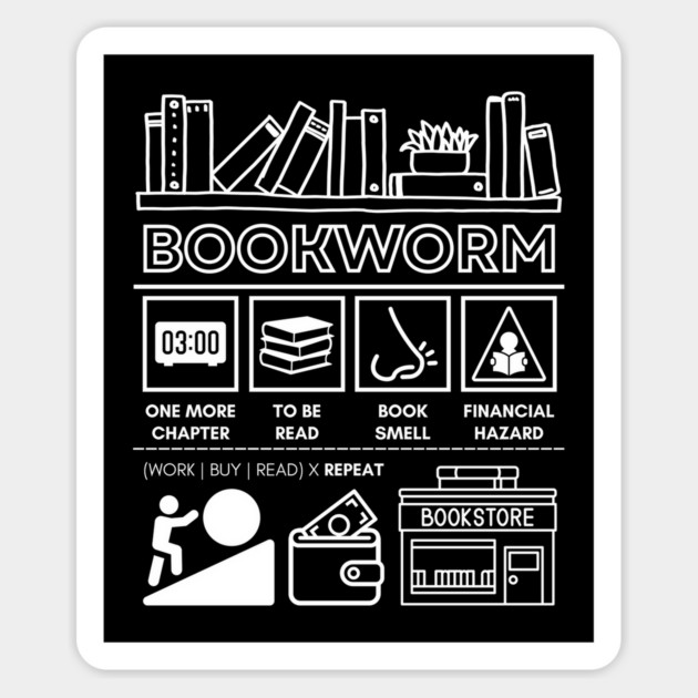 Bookworm Reading Humor with Bookshelf and Library Vibes Magnet by TuncGK