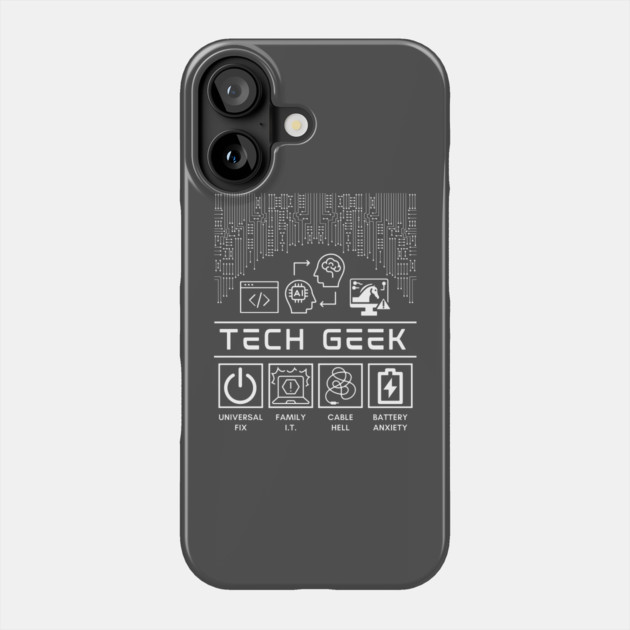 Tech Geek Humor with Circuit Board and IT Lifestyle Icons Phone Case by TuncGK