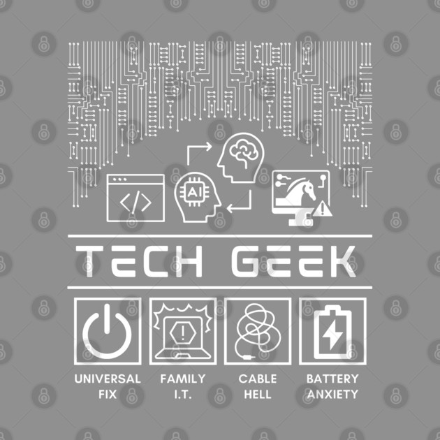 Tech Geek Humor with Circuit Board and IT Lifestyle Icons by TuncGK