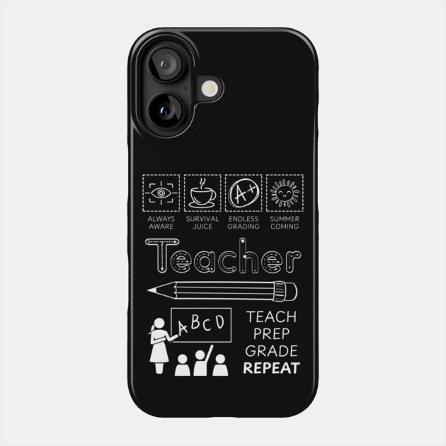 Teacher Life Humor with Classroom Chaos and Grading Struggles Phone Case by TuncGK