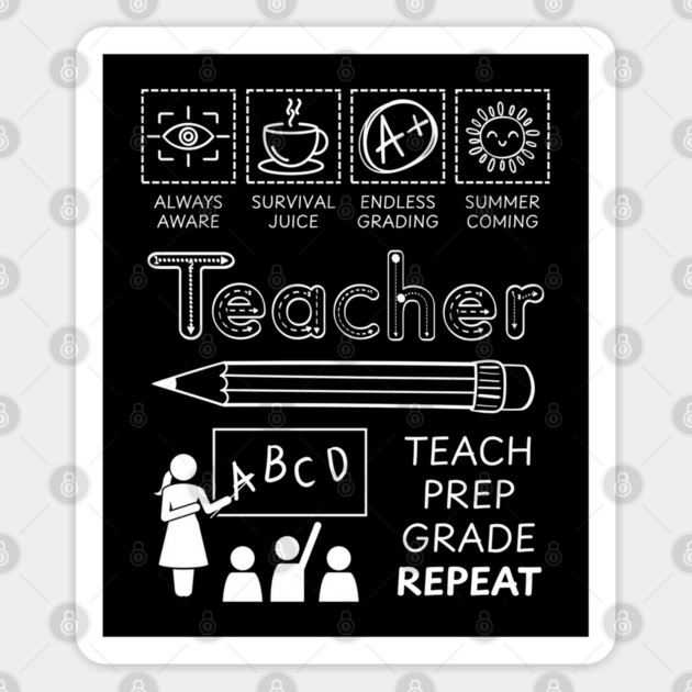 Teacher Life Humor with Classroom Chaos and Grading Struggles Sticker by TuncGK