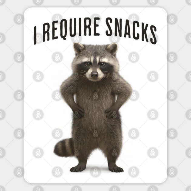 Funny Impatient Raccoon: "I Require Snacks" Sticker by Luxinda