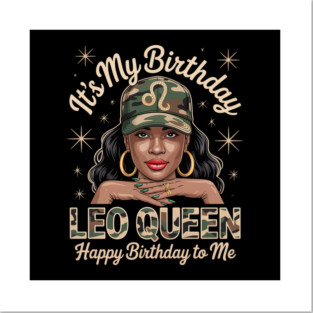 Leo Queen Black Woman with Cap Camo Posters and Art