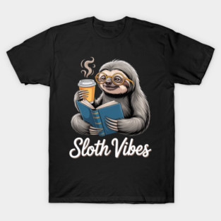 Sloth Vibes Reading Coffee T-Shirt