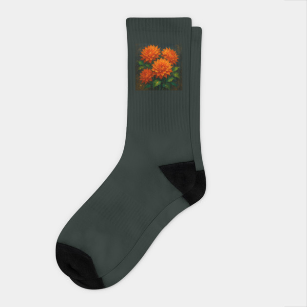 Orange Dahlia Impasto – Abstract Oil Floral Socks by Sharafeldin  's Store